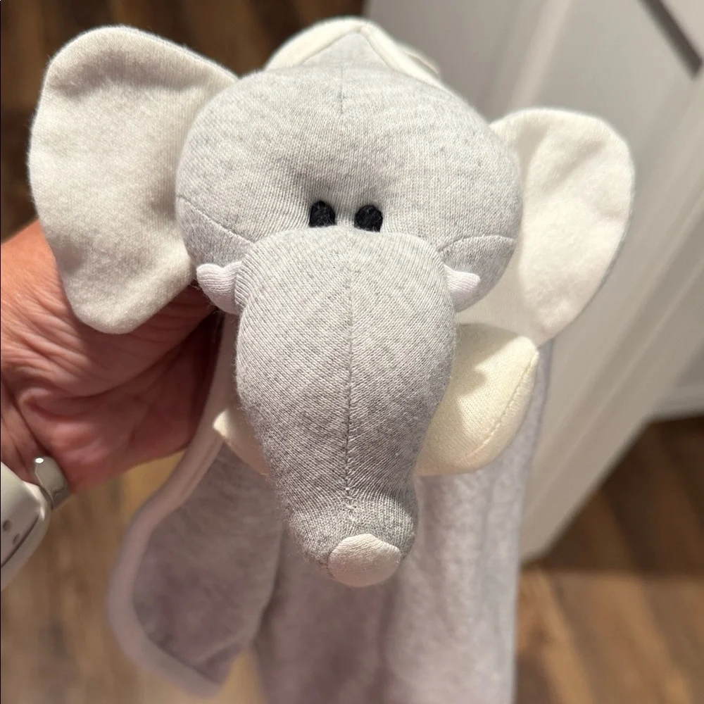 Gray Plush Elephant blanket Lovey - Cream with attached loop jersey blend rattle